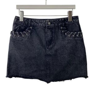 Black Denim Skirt Size Medium Punk Rock Grunge trashy Goth Emo Y2K 100% cotton